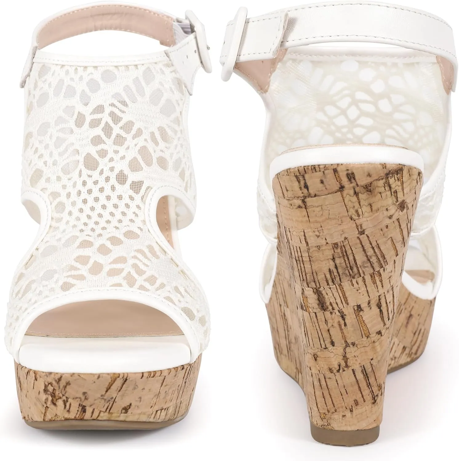 Perphy Lace Ankle Strap Platform Wedges Heel Sandals for Women