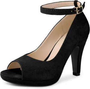Perphy Platform Peep Toe Ankle Strap Stiletto Heel Dress Pumps Shoes for Women