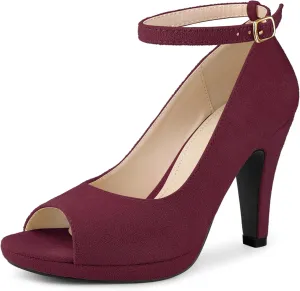 Perphy Platform Peep Toe Ankle Strap Stiletto Heel Dress Pumps Shoes for Women