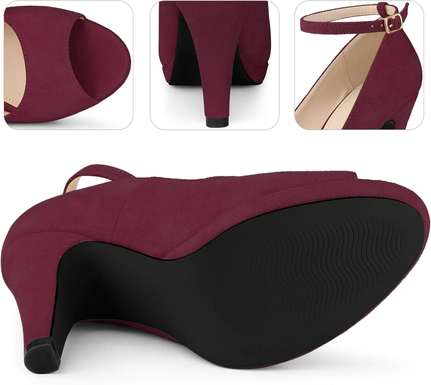 Perphy Platform Peep Toe Ankle Strap Stiletto Heel Dress Pumps Shoes for Women