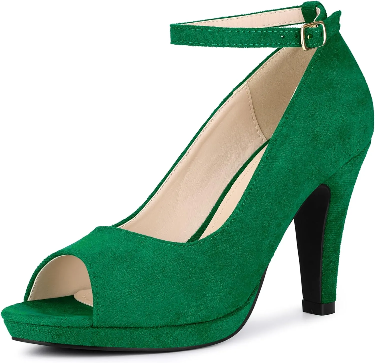 Perphy Platform Peep Toe Ankle Strap Stiletto Heel Dress Pumps Shoes for Women