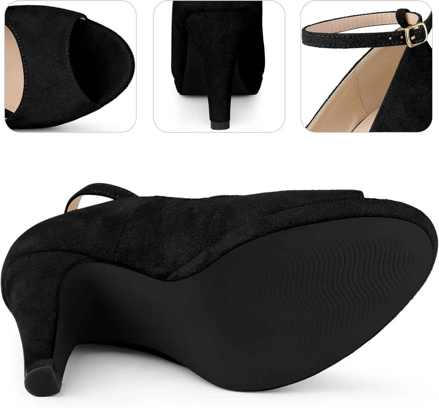 Perphy Platform Peep Toe Ankle Strap Stiletto Heel Dress Pumps Shoes for Women