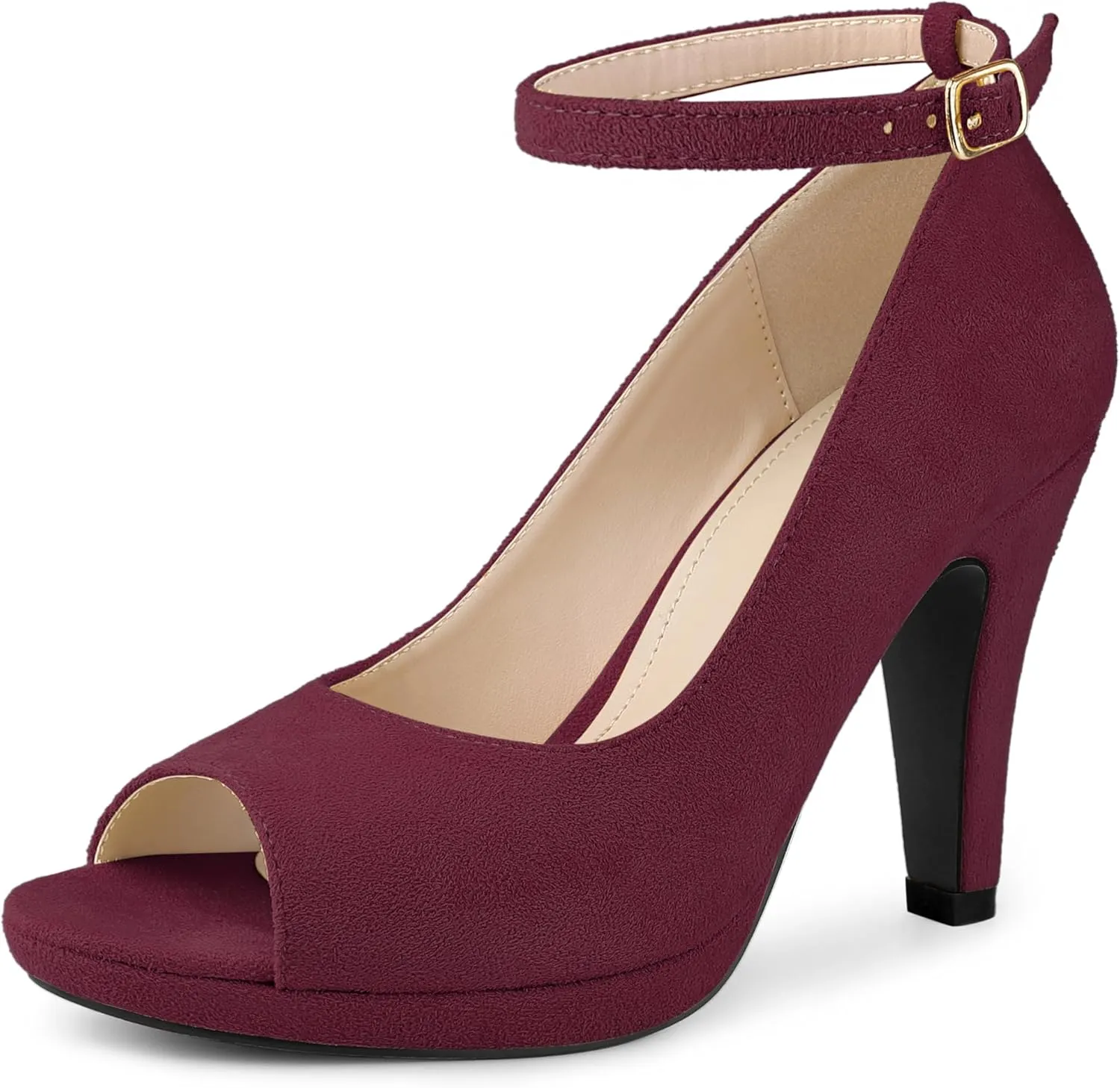 Perphy Platform Peep Toe Ankle Strap Stiletto Heel Dress Pumps Shoes for Women