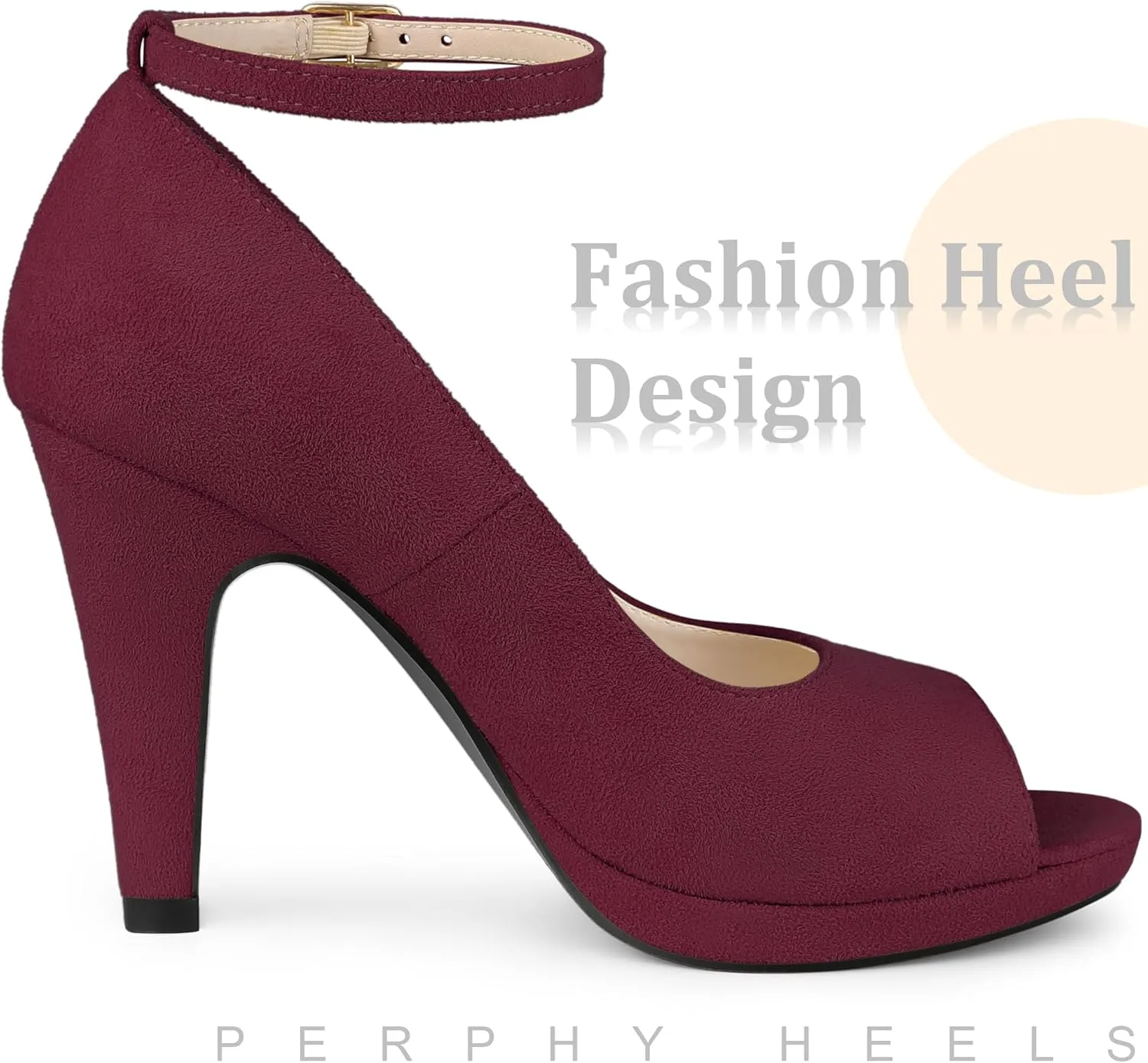 Perphy Platform Peep Toe Ankle Strap Stiletto Heel Dress Pumps Shoes for Women