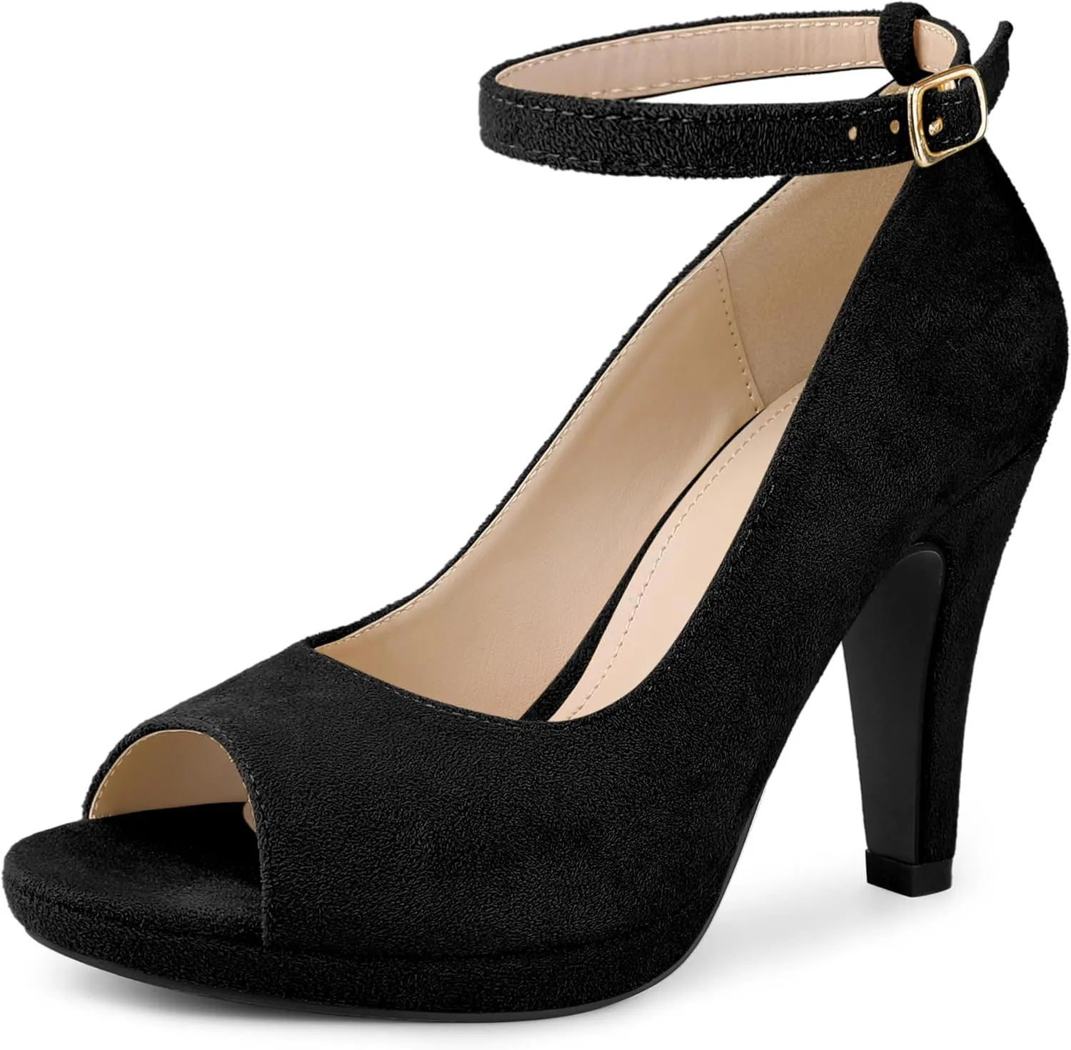 Perphy Platform Peep Toe Ankle Strap Stiletto Heel Dress Pumps Shoes for Women