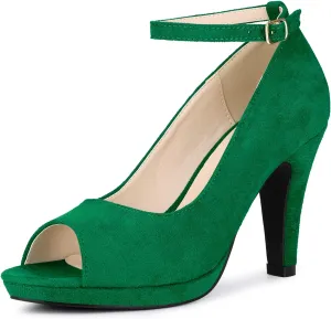 Perphy Platform Peep Toe Ankle Strap Stiletto Heel Dress Pumps Shoes for Women