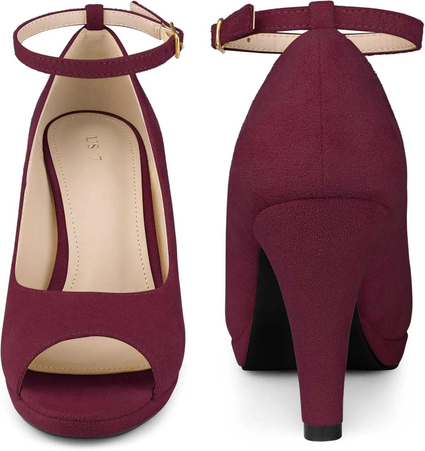 Perphy Platform Peep Toe Ankle Strap Stiletto Heel Dress Pumps Shoes for Women