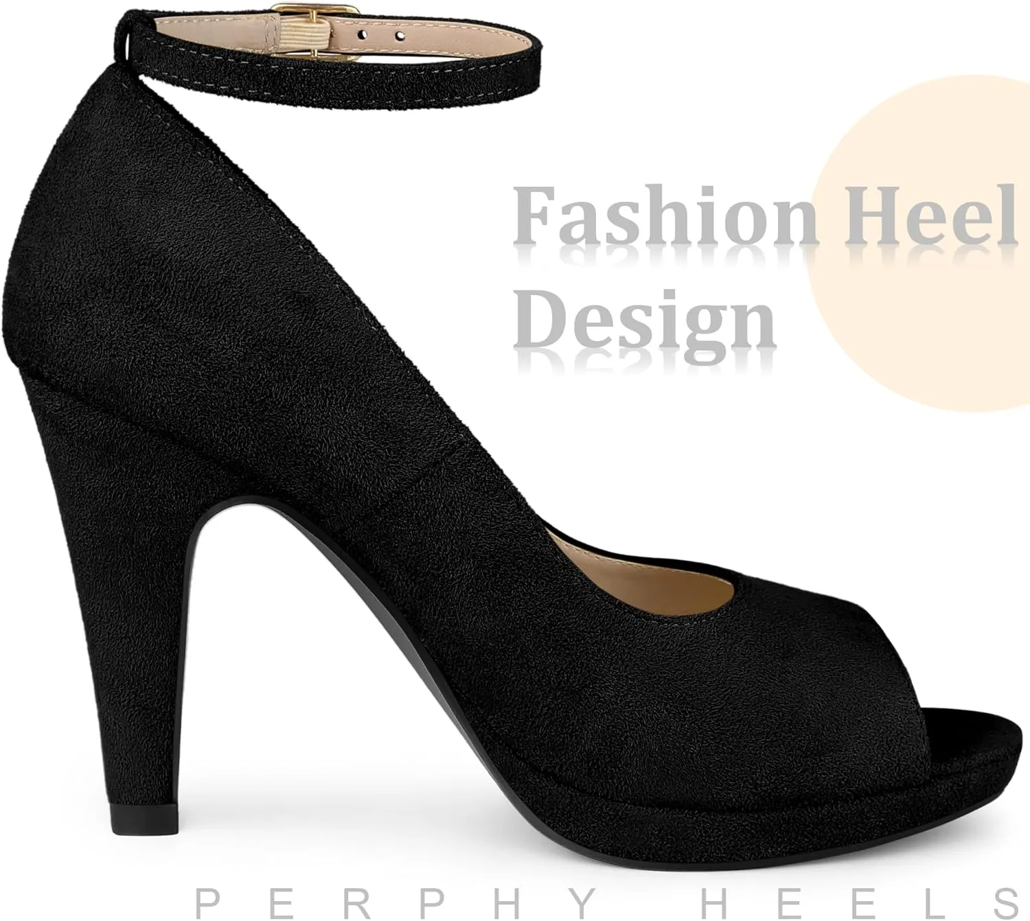 Perphy Platform Peep Toe Ankle Strap Stiletto Heel Dress Pumps Shoes for Women