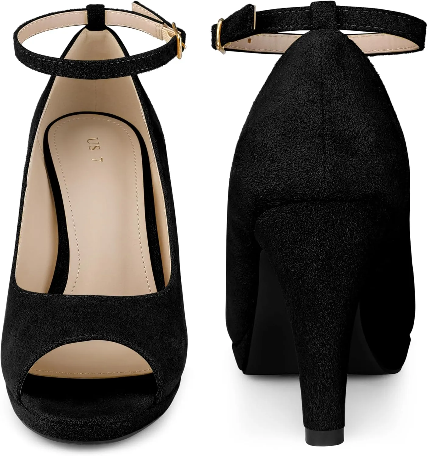 Perphy Platform Peep Toe Ankle Strap Stiletto Heel Dress Pumps Shoes for Women