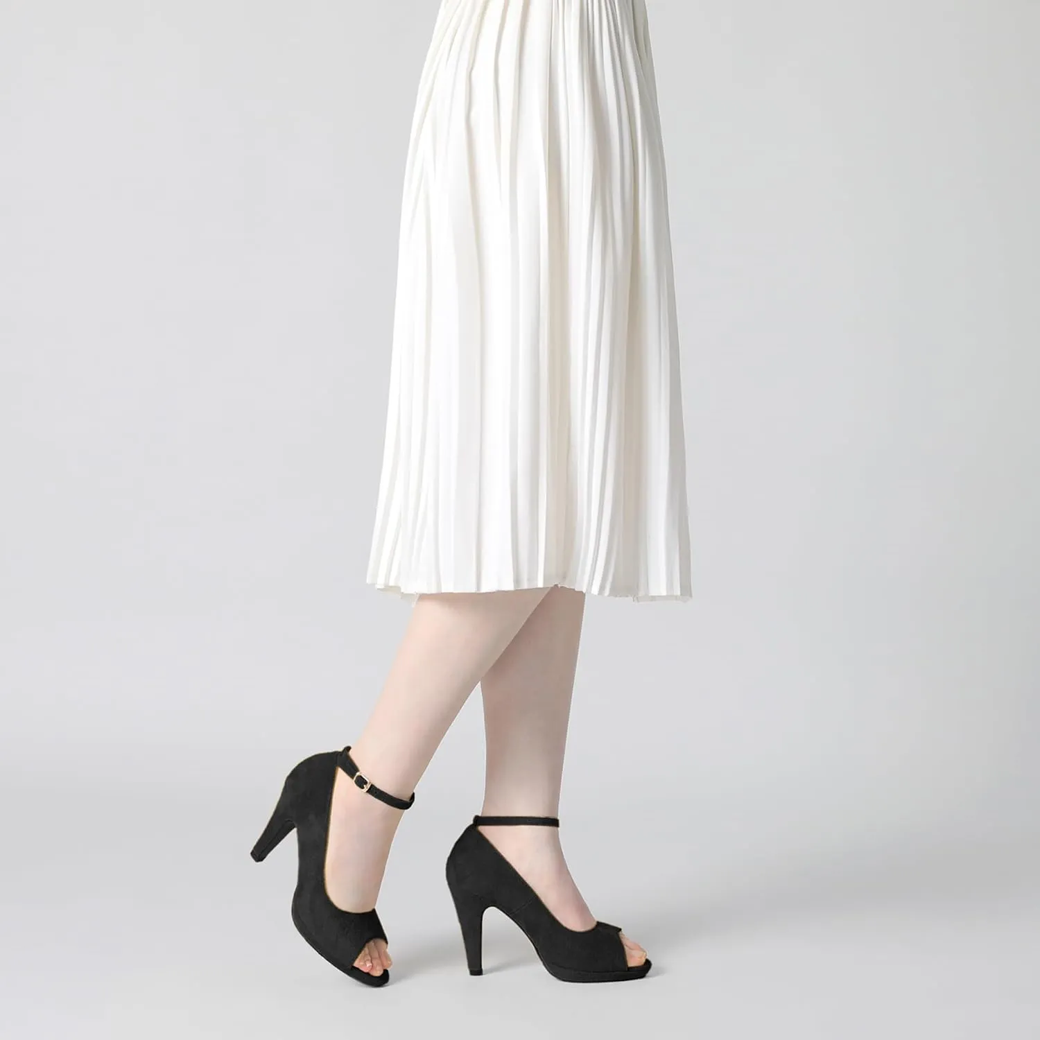 Perphy Platform Peep Toe Ankle Strap Stiletto Heel Dress Pumps Shoes for Women