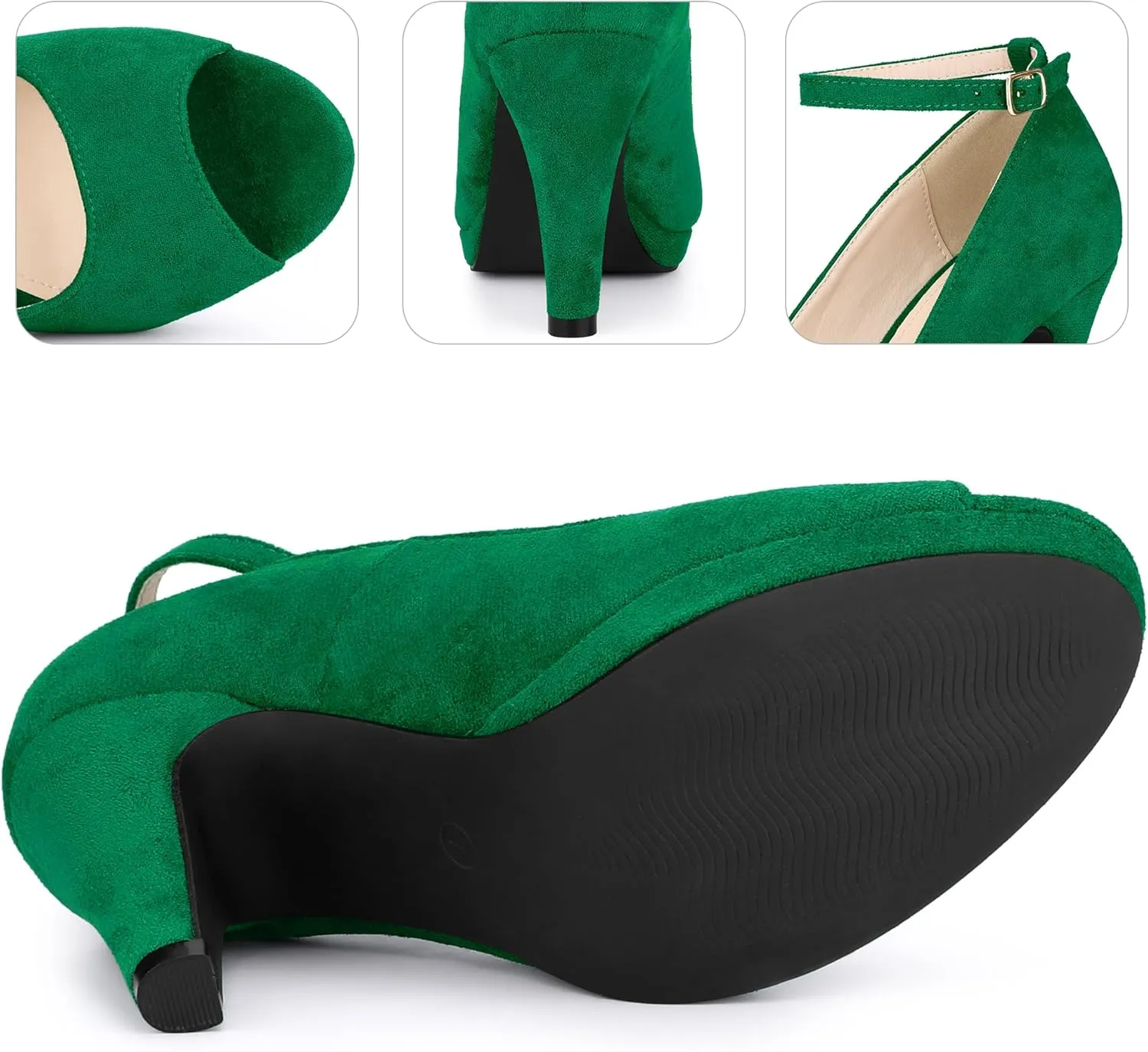 Perphy Platform Peep Toe Ankle Strap Stiletto Heel Dress Pumps Shoes for Women