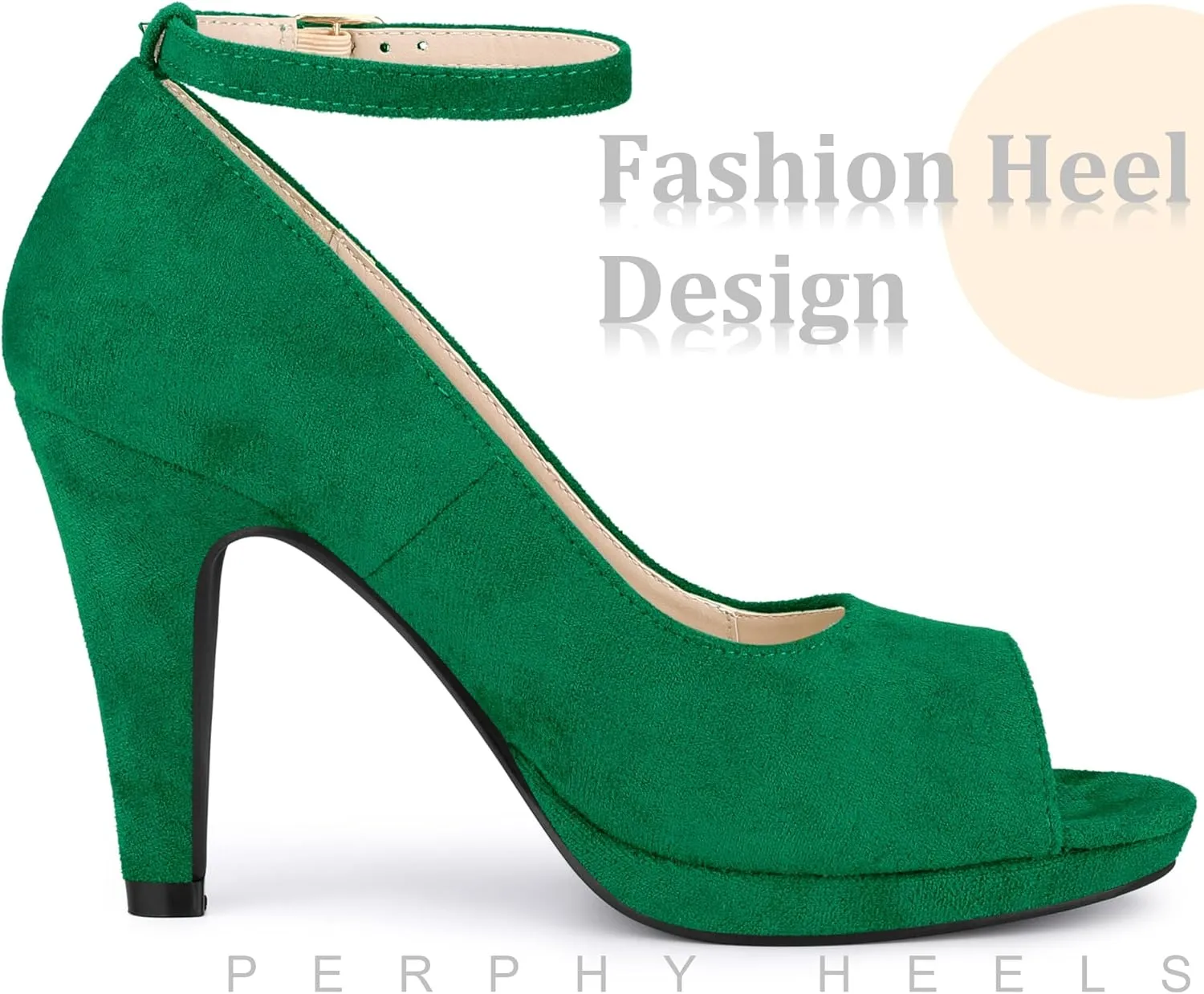 Perphy Platform Peep Toe Ankle Strap Stiletto Heel Dress Pumps Shoes for Women