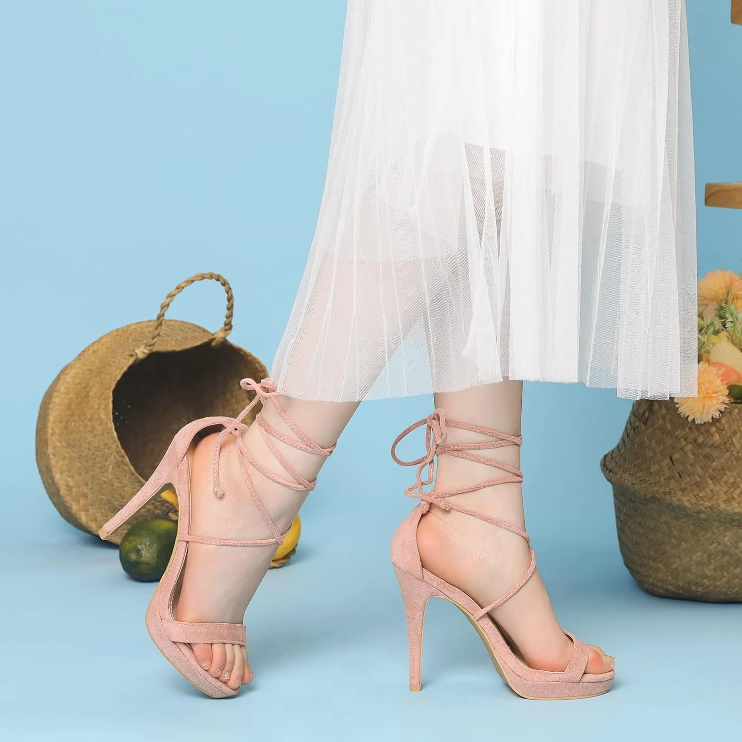 Perphy Platform Stiletto Heels Lace Up Sandals for Women