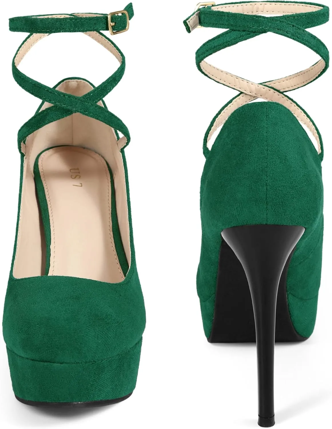 Perphy Platform Stiletto High Heels Ankle Strap Black Pumps for Women