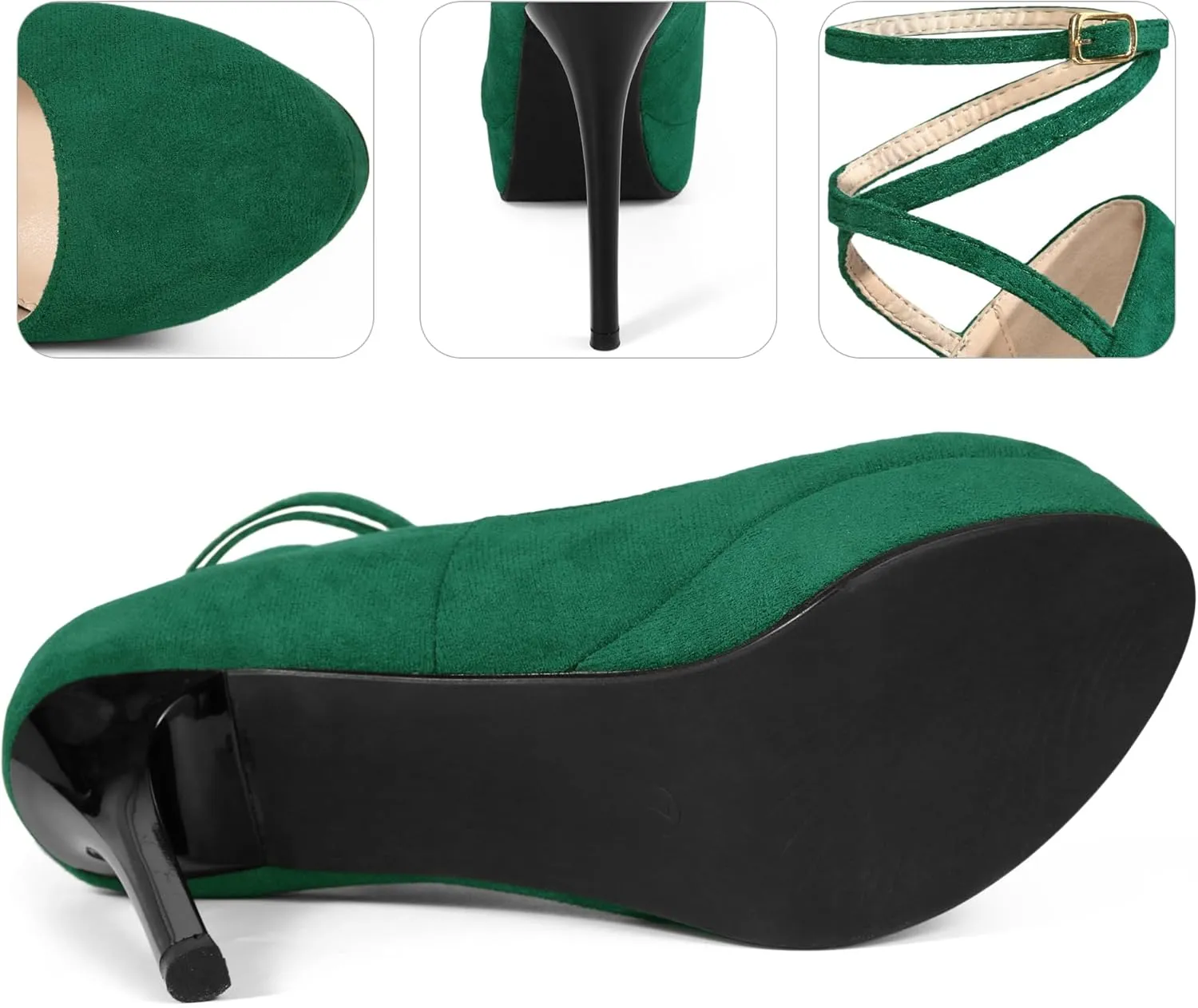 Perphy Platform Stiletto High Heels Ankle Strap Black Pumps for Women