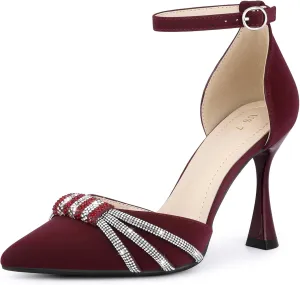 Perphy Pointed Toe Ankle Strap Rhinestone Stiletto High Heel Pumps for Women