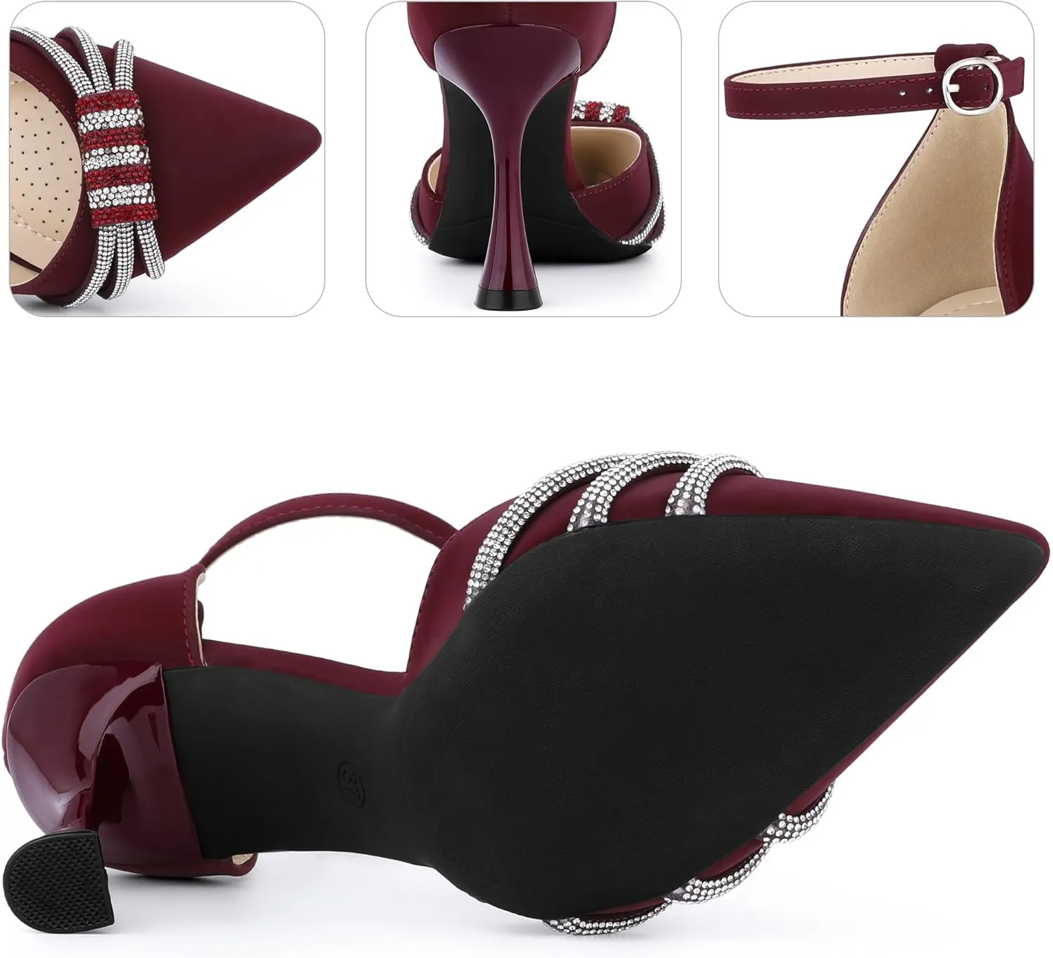 Perphy Pointed Toe Ankle Strap Rhinestone Stiletto High Heel Pumps for Women