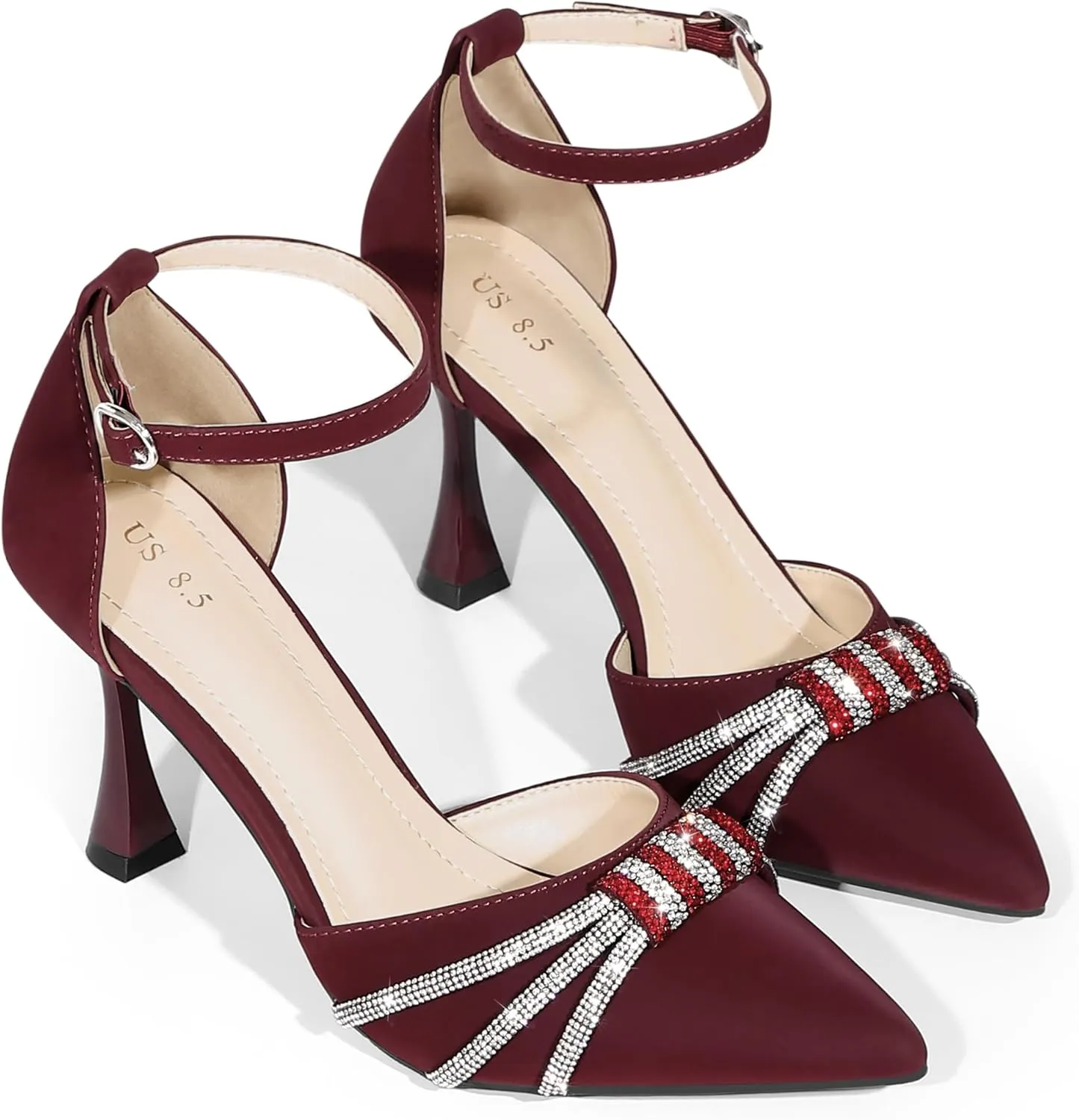 Perphy Pointed Toe Ankle Strap Rhinestone Stiletto High Heel Pumps for Women