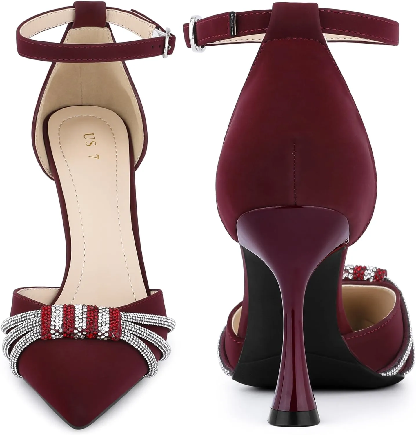 Perphy Pointed Toe Ankle Strap Rhinestone Stiletto High Heel Pumps for Women