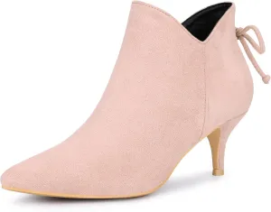 Perphy Pointed Toe Bow Kitten Heel Ankle Booties for Women