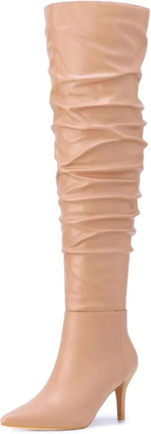 Perphy Pointed Toe Slouches Stiletto Heels Over the Knee High Boots for Women