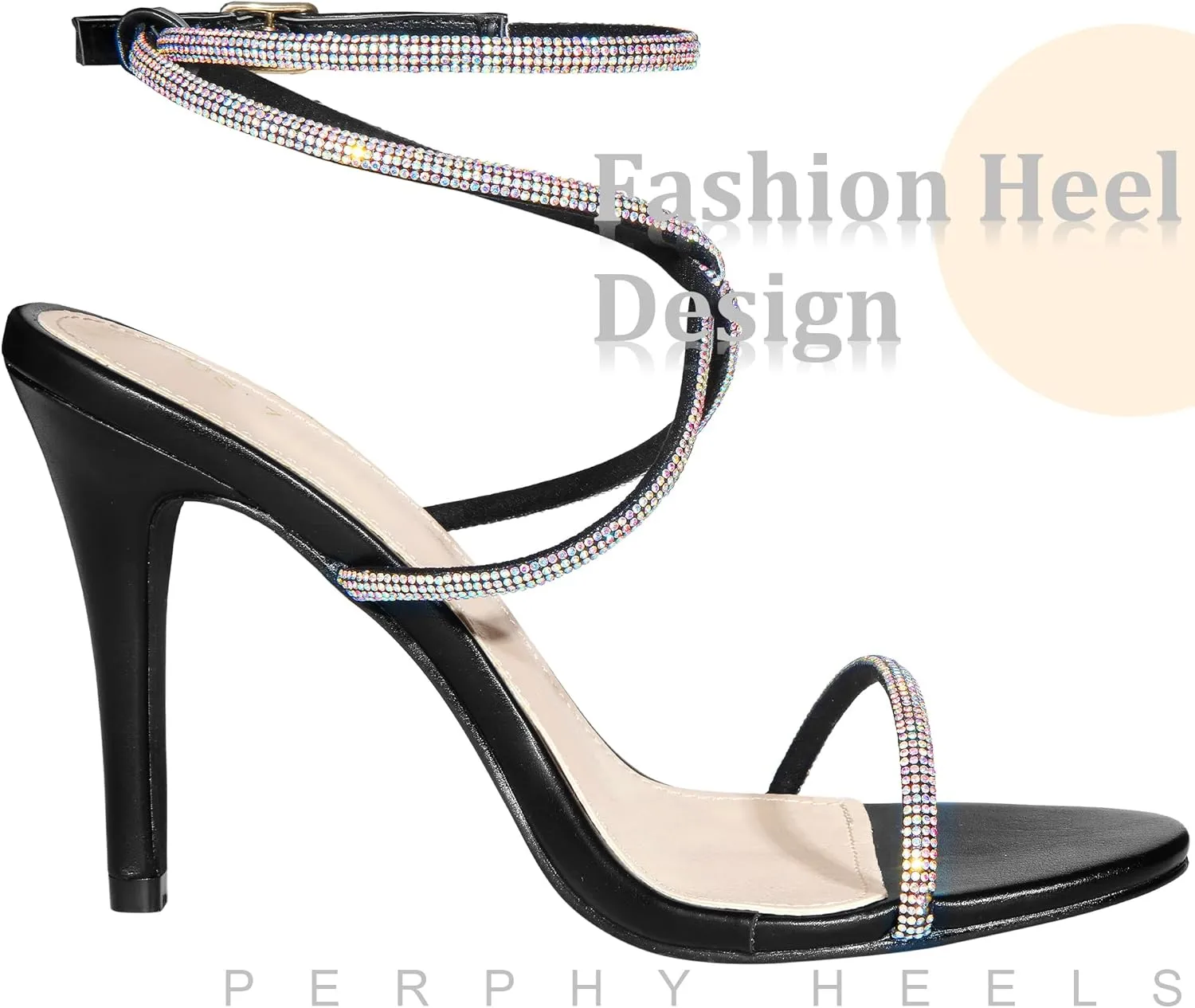 Perphy Rhinestones Crisscross Heel Stiletto Heel Sandals for Women