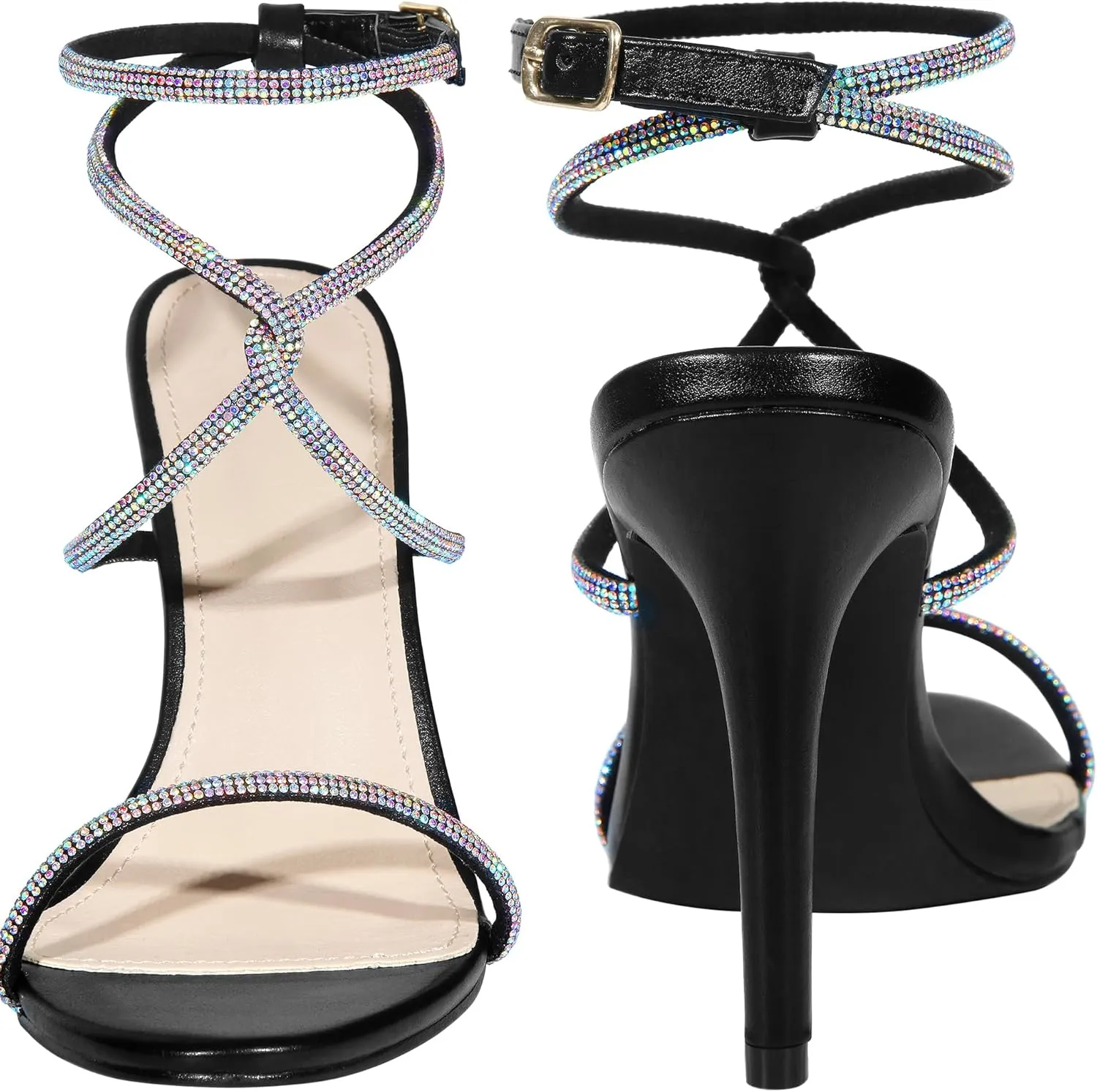 Perphy Rhinestones Crisscross Heel Stiletto Heel Sandals for Women