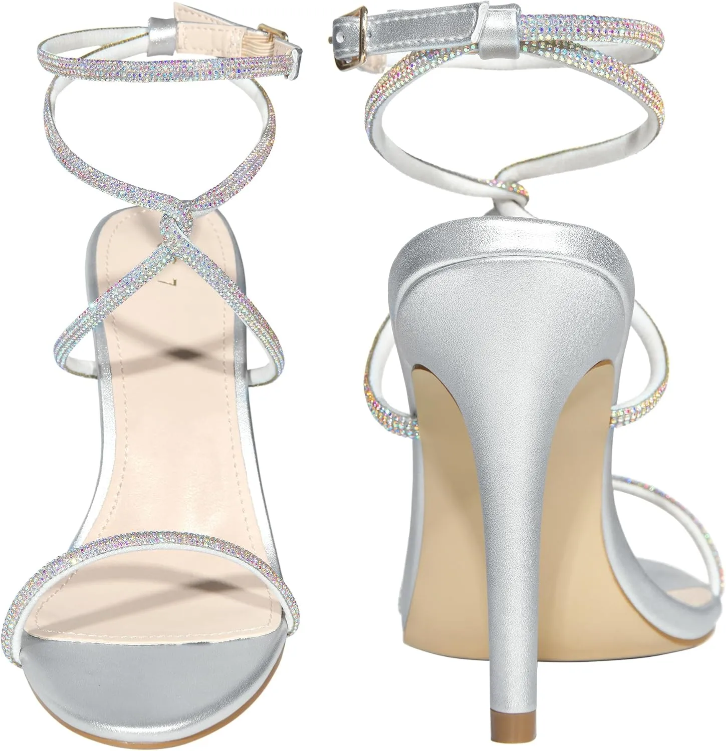 Perphy Rhinestones Crisscross Heel Stiletto Heel Sandals for Women