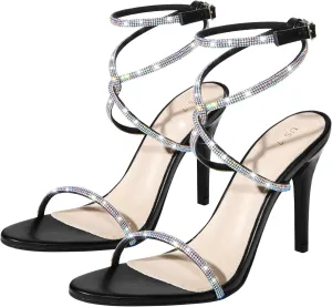 Perphy Rhinestones Crisscross Heel Stiletto Heel Sandals for Women