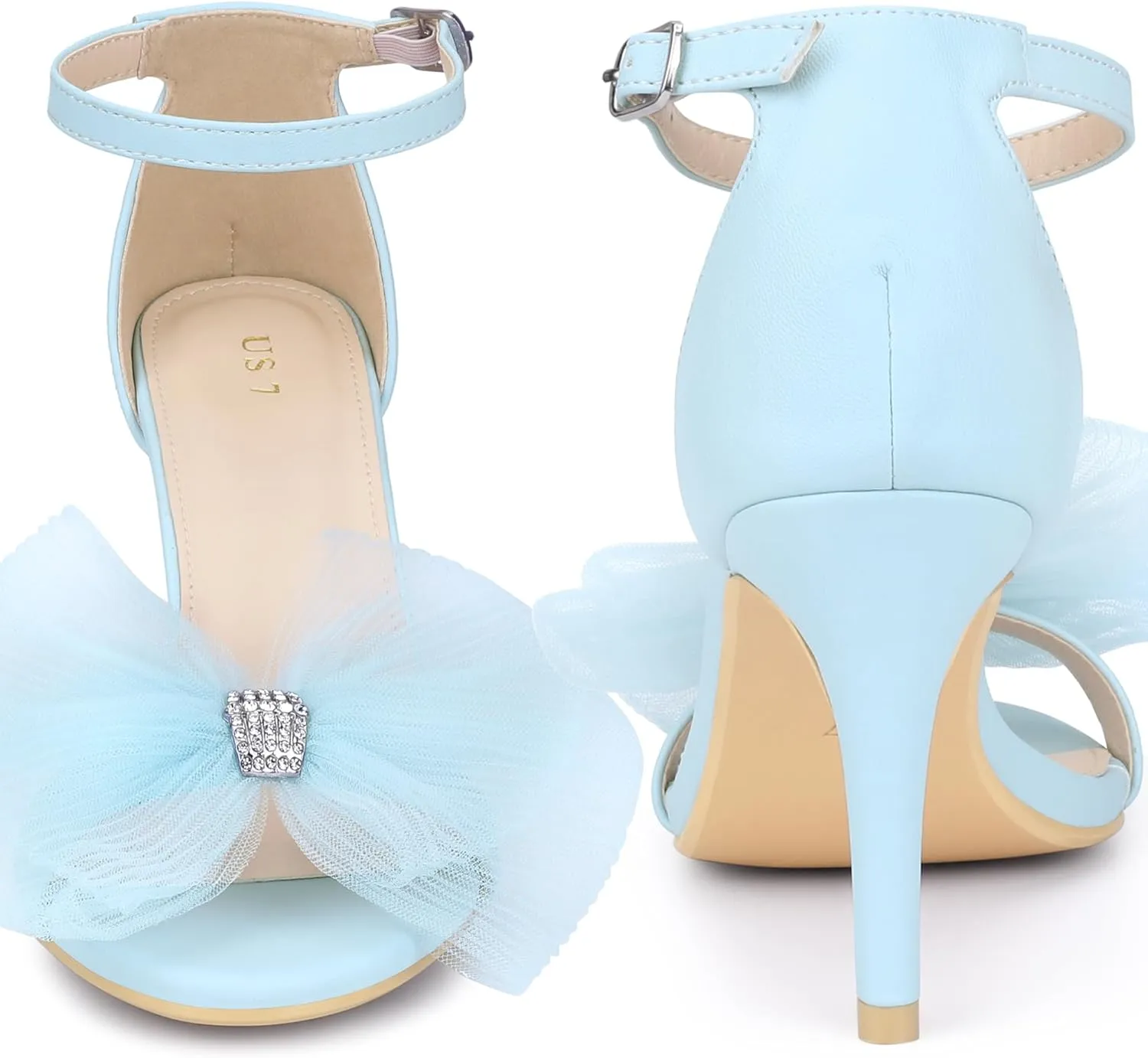 Perphy Stiletto Heels with Bows Ankle Strap Rhinestone Bow Sandals for Women Dress Wedding Shoes