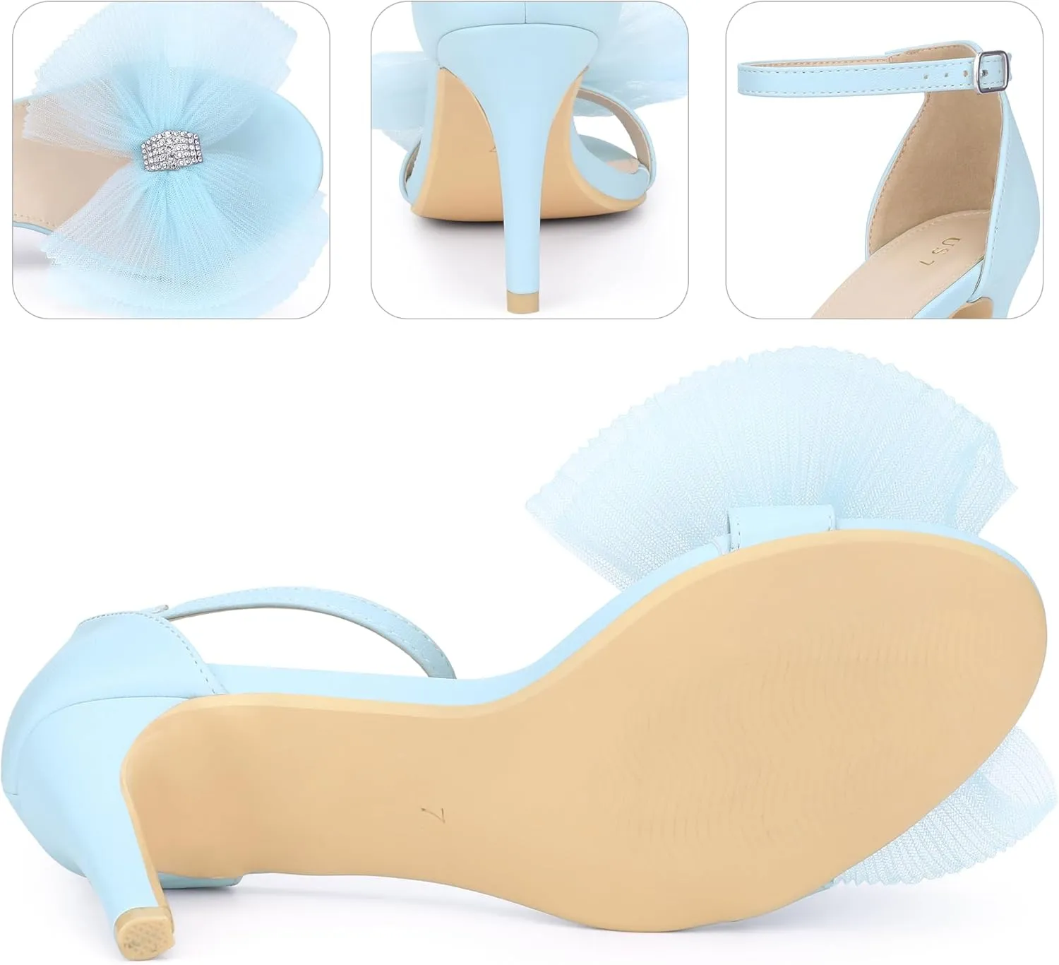 Perphy Stiletto Heels with Bows Ankle Strap Rhinestone Bow Sandals for Women Dress Wedding Shoes