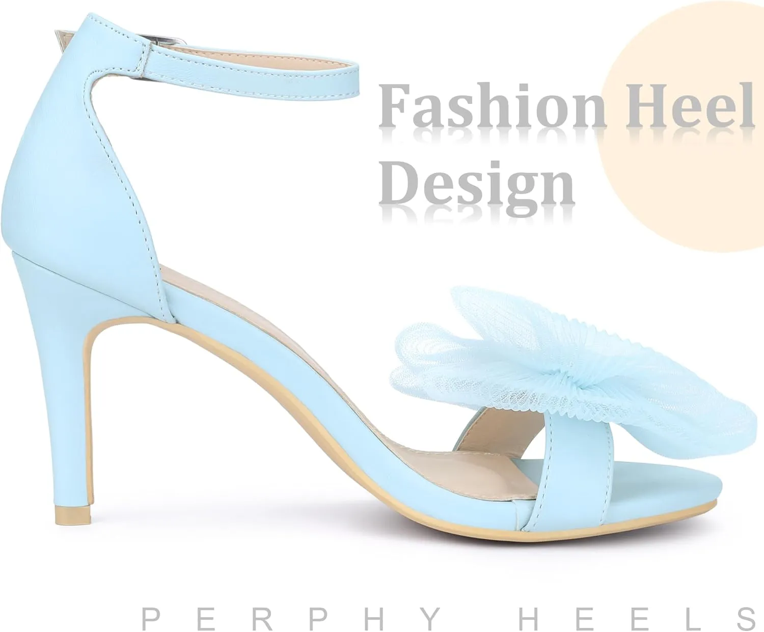 Perphy Stiletto Heels with Bows Ankle Strap Rhinestone Bow Sandals for Women Dress Wedding Shoes