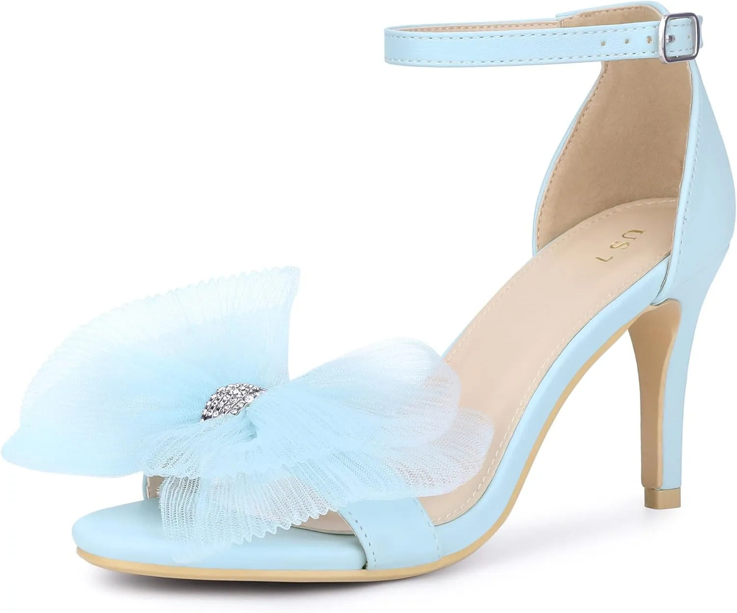Perphy Stiletto Heels with Bows Ankle Strap Rhinestone Bow Sandals for Women Dress Wedding Shoes
