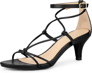 Perphy Strappy Knot Ankle Strap Kitten Heels Sandals for Women