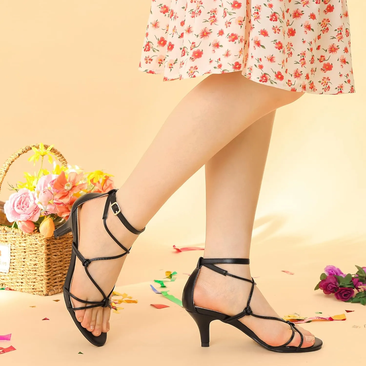Perphy Strappy Knot Ankle Strap Kitten Heels Sandals for Women