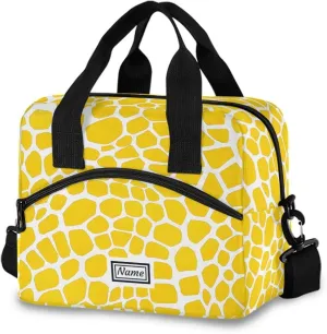 Personalized Insulated Lunch Bag Cooler Tote Bag Box Large for Women Men Yellow Lizard Skin Name Customized School Work Portable Adjustable Shoulder Strap Pocket