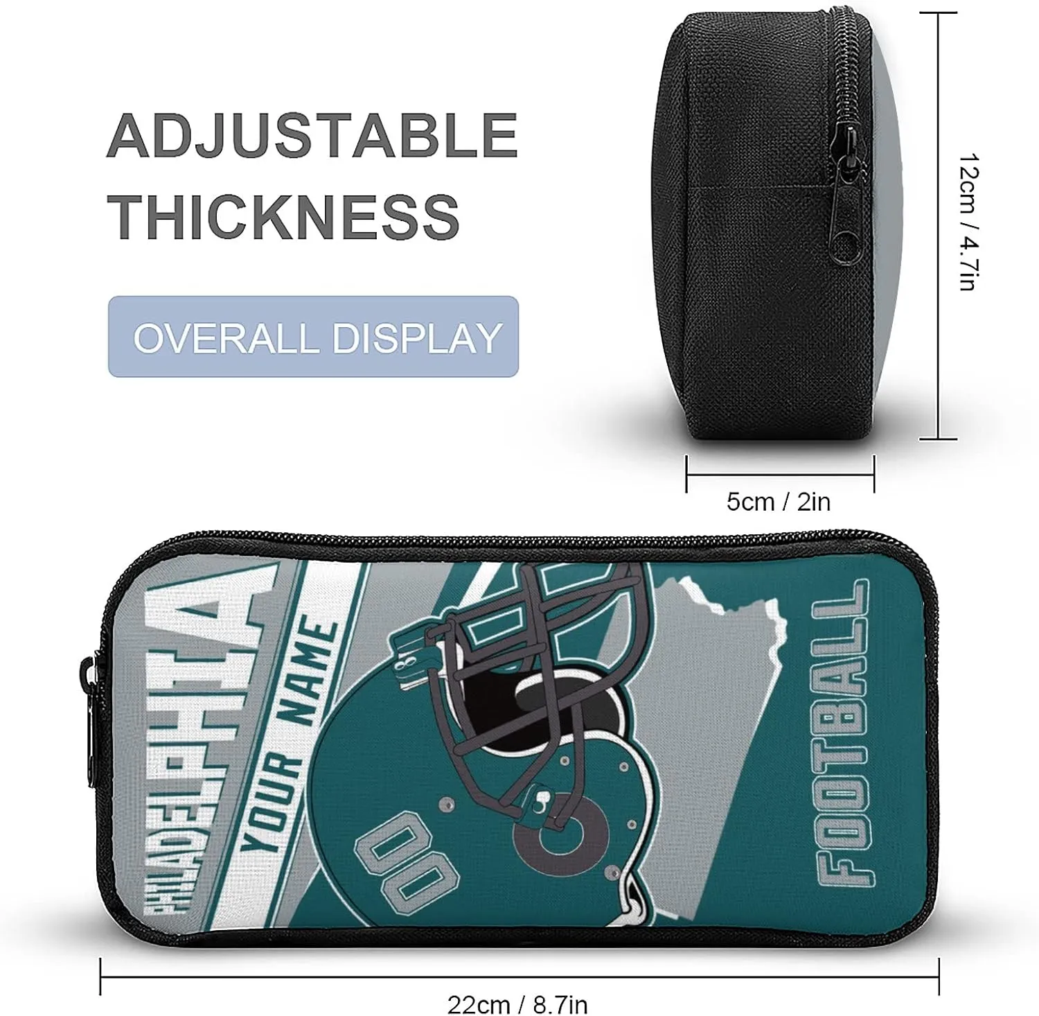 Philadelphia Custom Football Backpack 3 Piece Set Add Your Name and Nume School Bag with Lunch Box and Pen Case Set Gift for Boys Girls