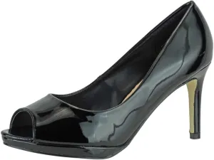 Pierre Dumas Women's Talia-1 Vegan Leather Peep-Toe High Heel Stiletto Dress Pumps, Black Patent, 6.5 B(M) US