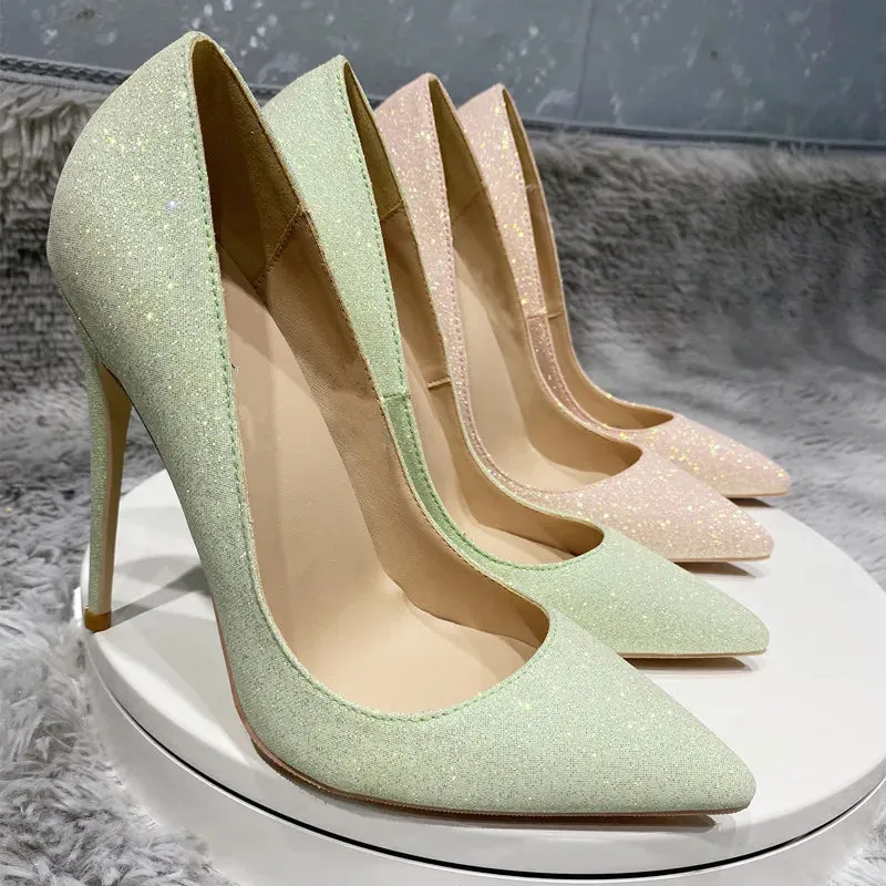 PINK SEQUIN high heels jewelry shiny women's wedding high heels