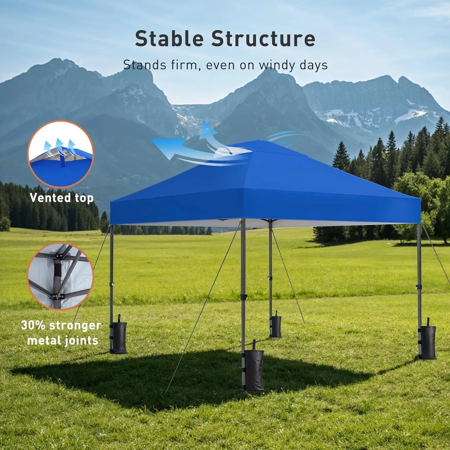 Pipishell 10x10 Pop Up Canopy Tent, Portable Outdoor Canopy, One-Person Setup, UV-Resistant & Waterproof Easy Up Canopy with Guylines, Stakes & Sandbags, Beach Canopy with 3 Height Levels, Blue