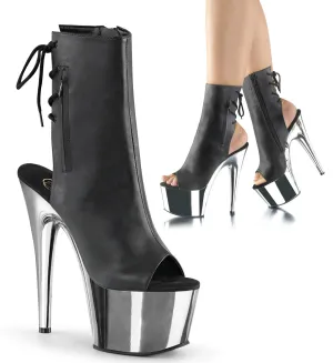 PLEASER ADORE-1018 - Black Faux Leather/Silver Chrome Boots