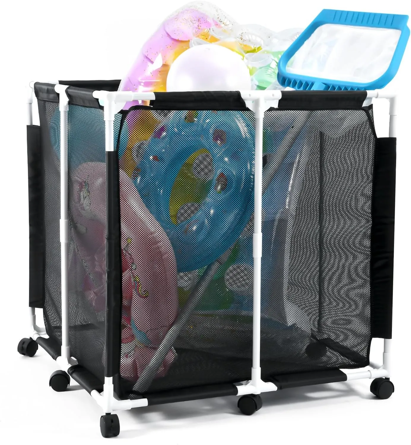 Pool Storage Bin, Float Toy Storage Organizer, Rolling Pool Toys Holder for Outdoor, 160 Gallon Large Mesh Poolside Container