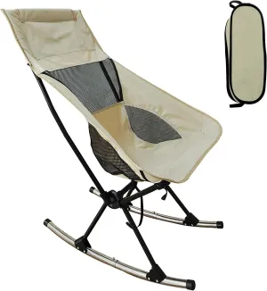 Portable Camping Rocking Chair, 198Lbs Capacity with Carry Bag & High Back