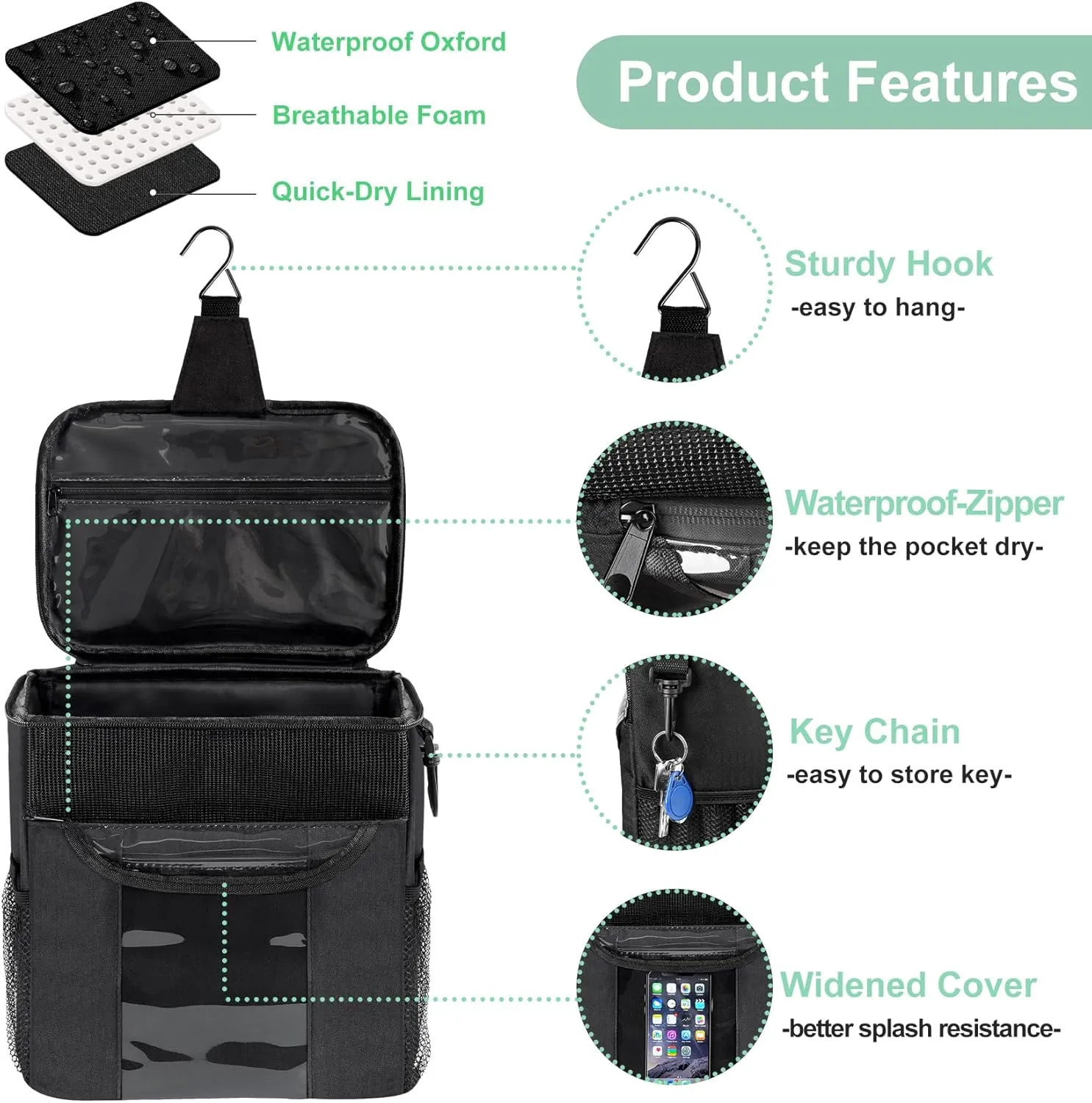 Portable Shower Caddy for Dorm Room Essentials, Foldable Mesh Shower Bag for College, Large Capacity Toiletry Bag Tote Bag Shower Caddy Portable for Student Boy Girl Bath Essentials (Black)