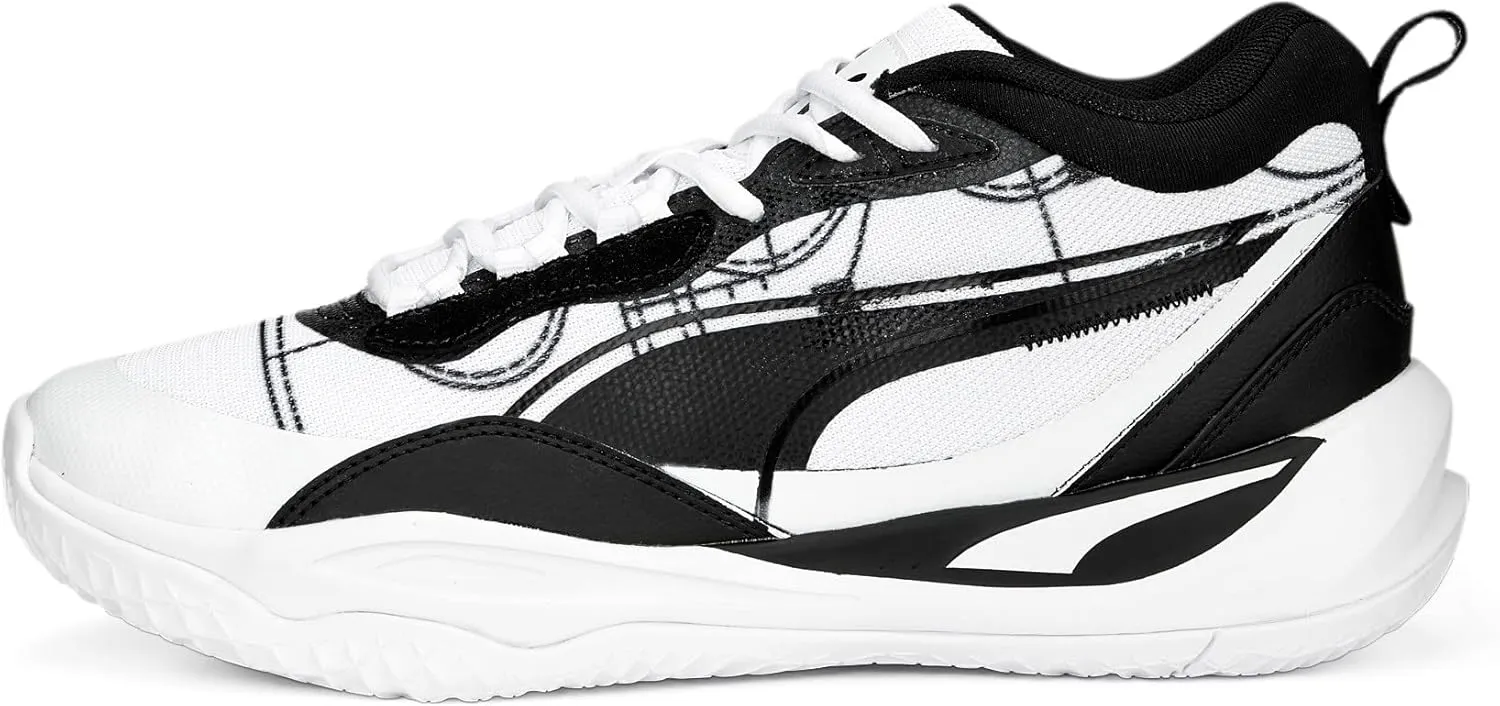 PUMA Men's PLAYMAKER PRO MID COURTSIDE Sneaker, Puma White-Puma Black, 10