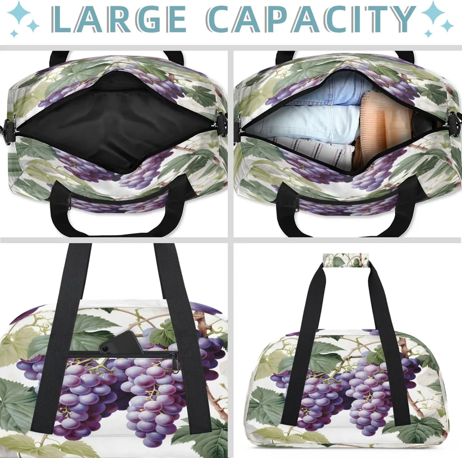 Purple Fruit Grape Small Gym Bag 18 inch Carry On Duffel Bag for Weekender Travel Sports Workout Yoga Gymnastics Dance Ballet