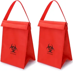 QWORK Medical Specimen Transport Bag, 2 Pack Biohazard Cooler Bag, 6.75" x 10" x 5.75", Red