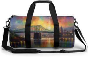 Rainbow City Bridge Vintage Street Lamps Travel Gym Bag for Women Men Cylindrical Duffle Bag Sport Workout Bag with Shoulder Strap