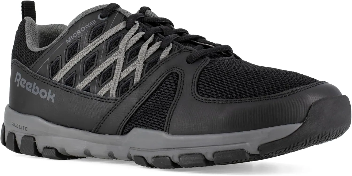 Reebok Work Men's RB4015 Sublite Athletic Soft Toe Work Shoe Black with Grey Trim Safety