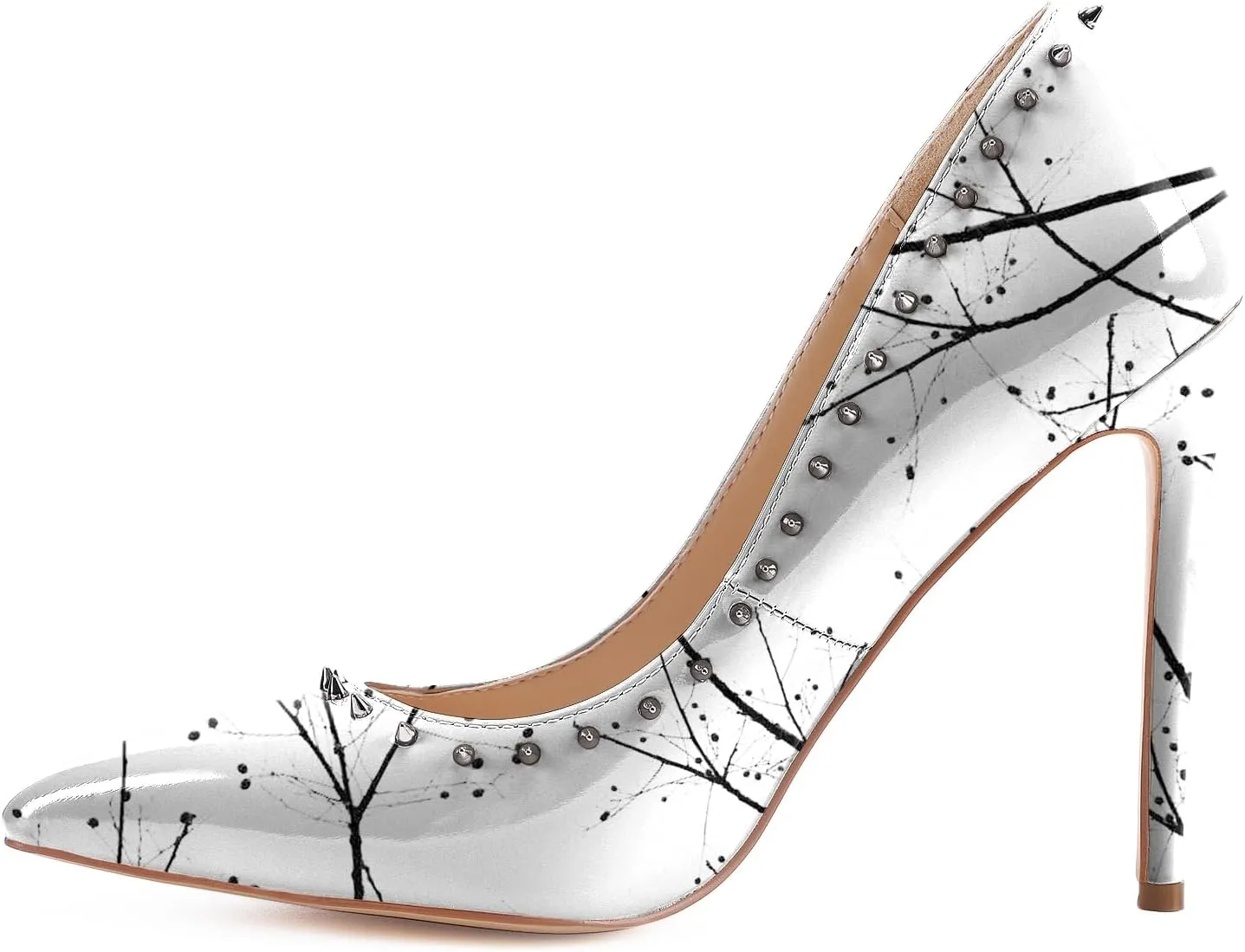Reindee Lusion Womens 4 Inches High Stiletto Heels Pumps Rivets Closed Toe Sexy Shoes